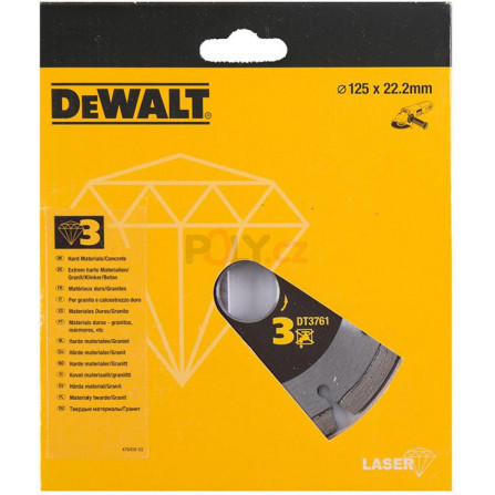 Diamantový kotouč 125 × 22,2 mm LASER 3: tvrdé materiály, žuly, vyztužený beton, žáruvzdorné materiály, DeWALT DT3761-XJ