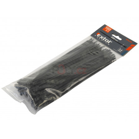 Pásky stahovací černé, 200x3,6mm, 100ks, nylon, EXTOL 8856156